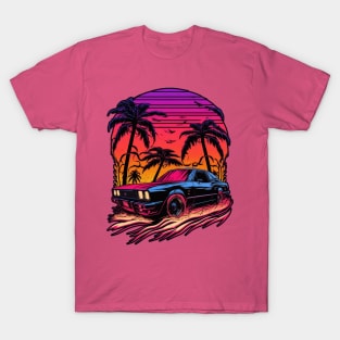 Retro Car in Synthwave Style T-Shirt